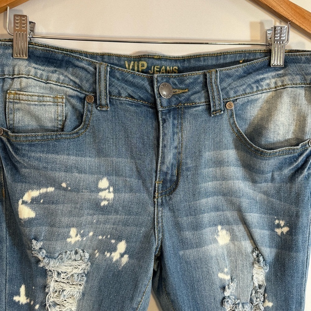 VIP Jeans Womens Blue Denim Distressed Ripped Jeans Size 9/10 Roll Up Hemline - Picture 14 of 16